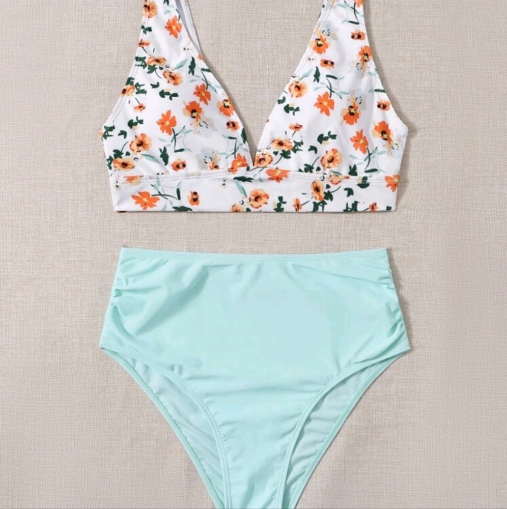 NEW Floral & Mint High Waisted Bikini Lrg